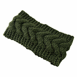 Dark Green Polyacrylonitrile Fiber Yarn Warmer Headbands, Soft Stretch Thick Cable Knit Head Wrap for Women, Dark Green, 210x110mm