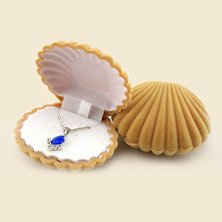 Goldenrod Shell Shaped Velvet Jewelry Storage Boxes, Jewelry Gift Case for Earrings Pendants, Goldenrod, 6.5x5.5x3cm