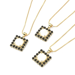 Black Agate Natural Black Agate & Shell Rectangle Pendant Necklace, Real 18K Gold Plated Brass Jewelry, 17.48~17.68 inch(44.4~44.9cm)