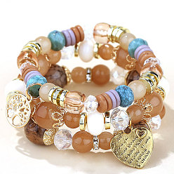 7# Chic Multi-layered Metal Heart, Tree of Life & Candy Bead Bracelet for Women