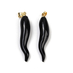 Черный Лэмпворк ручной работы с латунными подвесками, талисманы в виде рога изобилия, чёрные, 35~40x9.5~13.5x8.5 мм, отверстие : 4.5x3 мм