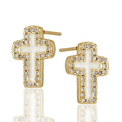 white Cross-shaped Religious Earrings with Zirconia Stones for Women's Elegant Style