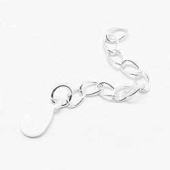 Silver 925 Sterling Silver Extender Chains, with Teardrop Charms, Silver, 40mm