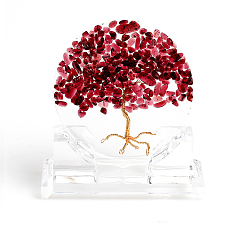 Garnet Resin Tree of Life Home Display Decorations, with Natural Garnet Chips Inside Ornaments, 130x110mm