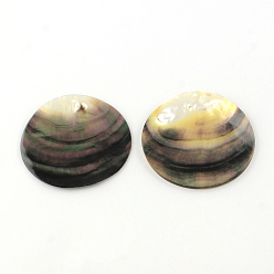 Black Flat Round Black Lip Shell Pendants, Black, 25x1.5~2mm, Hole: 1.5mm