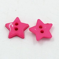 Camellia Acrylic Buttons, 2-Hole, Dyed, Star, Camellia, 12x2mm, Hole: 1mm