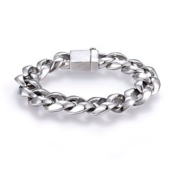 Stainless Steel Color 304 Stainless Steel Curb Chains Bracelets, with Clasps, Stainless Steel Color, 9 inch(23cm), 16x6mm