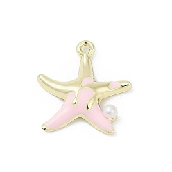 Pink Подвески из эмали и сплава, с abs имитационными жемчужными бусинами , стойки покрытие, без кадмия, без никеля и без свинца, очарование морской звезды, золотые, розовые, 17x16x3.5 мм, отверстие : 1.2 мм