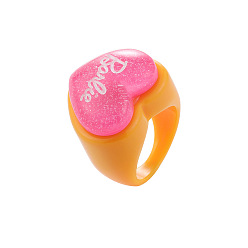 Style 1 orange Chic Acrylic Ring with Heart-shaped Resin and Macaron Letter Design for Women's Fashion Accessories
