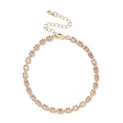 Pink Браслеты с квадратными звеньями из кубического циркония, украшения из латуни для женщин, реальный 18 k позолоченный, розовые, 6-5/8 дюйм (16.7 см)