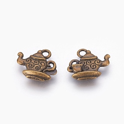 Antique Bronze Alloy Pendants, Lead Free and Cadmium Free, Teapot, Antique Bronze, Size: about 13mm long, 12mm wide, 4mm thick, hole: 2mm