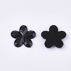 Black Plastic Cabochons, Flower, Black, 9x9.5x1.5mm, about 5000pcs/bag