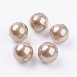 Bronze Nacre perles semi-percées, ronde, tan, 16mm, Trou: 1mm