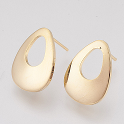 Real 18K Gold Plated Brass Stud Earring Findings, with Loop, Teardrop, Nickel Free, Real 18K Gold Plated, 17x12mm, Hole: 2mm, Pin: 1mm