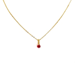 Red Birthstone Style Cubic Zirconia Diamond Pendant Necklace, with Golden Titanium Steel Chains, Red, 17.72 inch(45cm)