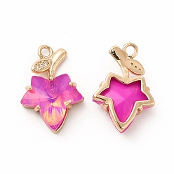 Rose Brass with K9 Glass Charms, Golden Maple Leaf Charms, Rose, 20.5x13.5x5.5mm, Hole: 1.8mm
