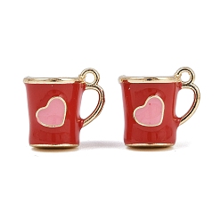 Красный Подвески из эмали и сплава, долговечный, стойки покрытие, реальный 18 k позолоченный, чашка с подвеской в виде сердца, красные, 17x14x10.5 мм, отверстие : 1.4 мм