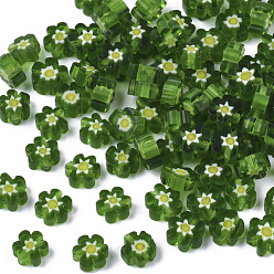 Green Glass Beads, Flower, Green, 4~6x4~6x2~3mm, Hole: 1mm