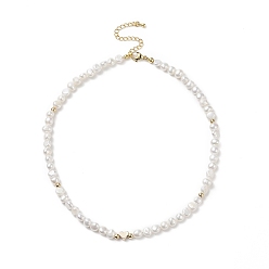 Golden Natural Pearl & Brass Heart Beaded Necklace for Women, Golden, 16.06 inch(40.8m)