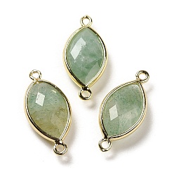 Strawberry Quartz Natural Green Strawberry Quartz Faceted Connector Charms, Rack Plating Brass Horse Eye Links, Golden, 25x11.5x5.5mm, Hole: 1.6mm