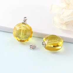 Yellow Round Glass Perfume Bottles Pendants, SPA Aromatherapy Essemtial Oil Empty Bottle Charms, Yellow, 2.5cm