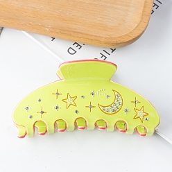 Yellow PVC Claw Hair Clips for Women, with Rhinestone, Moon & Star, Yellow, 45x97x50mm
