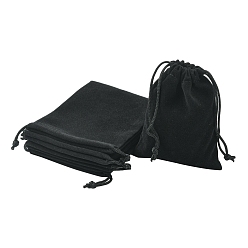 Black Rectangle Velvet Packing Pouches, Drawstring Bags, for Gift Wrapping, Black, 10x8cm
