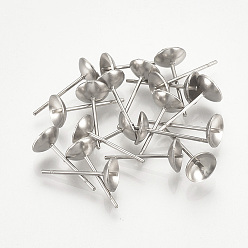 Stainless Steel Color 304 Stainless Steel Stud Earring Findings, For Half Drilled Beads, Stainless Steel Color, 4mm, Pin: 0.8mm