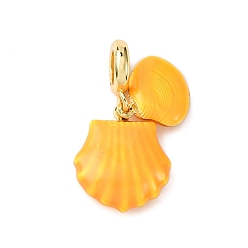 Золотистый Латунные эмалированные европейские подвески с подвесками, подвески с большими отверстиями в форме двойной ракушки, долговечный, стойки покрытие, без кадмия и без свинца, реальный 18 k позолоченный, золотые, 30 мм, отверстие : 5.5 мм