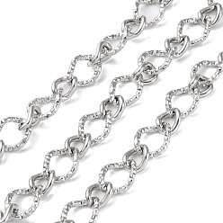 Stainless Steel Color 304 Stainless Steel Textured Twist Oval Link Chains, Unwelded, with Spool, Stainless Steel Color, 13.5x10x1.7mm, 9.5x7x1.7mm