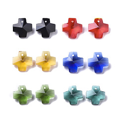 Mixed Color Transparent Glass Charms, Faceted, Cross, Mixed Color, 14x14x7mm, Hole: 1mm