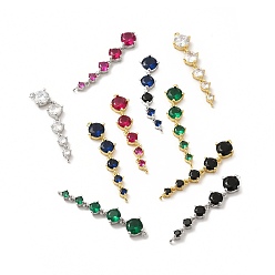 Mixed Color Rack Plating Brass Pave Cubic Zirconia Connector Charms, Cadmium Free & Lead Free, Five Flat Round Links, Mixed Color, 36x7.5x3.5mm, Hole: 0.6mm