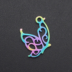 Rainbow Color Ion Plating(IP) 201 Stainless Steel Pendants, Butterfly, Laser Cut, Rainbow Color, 15x12.5x1mm, Hole: 1.4mm
