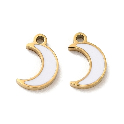 White Ion Plating(IP) 316L Surgical Stainless Steel Charms, with Enamel, Real 18K Gold Plated, Moon Charm, White, 9x6x1.5mm, Hole: 1.4mm