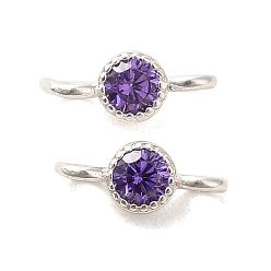 Dark Orchid 925 Sterling Silver Pave Cubic Zirconia Connector Charms, Half Round Links with 925 Stamp, Silver Color Plated, Dark Orchid, 8.5x3.5x2.5mm, Hole: 1.5mm