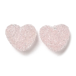 Pink Resin Beads, with Rhinestone, Drusy Heart, Pink, 17x19x10.5mm, Hole: 1.6mm
