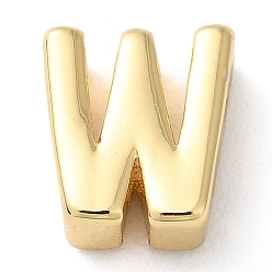 Letter W Rack Plating Brass Slide Charms, Cadmium Free & Lead Free, Real 18K Gold Plated, Letter, Letter W, 8x7x3.5mm, Hole: 1.4mm