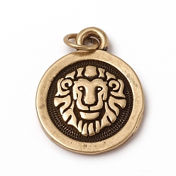 Leo Brass Pendants, with Jump Rings, Long-Lasting Plated, Flat Round with 12 Constellation/Zodiac Sign, Antique Bronze, Leo, 18.5x15x2mm, Jump Ring: 5x0.7mm, Inner Diameter: 3.6mm