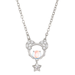 Aries Constellation Rhinestone Pendant Necklace, Platinum Brass Star Necklace, Aries, 16.14~19.69 inch(41~50cm)