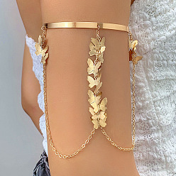 Butterfly Golden Alloy Upper Arm Cuff, Chains Tassel Charms Arm Bangle, Butterfly, Inner Diameter: 3 inch(7.5cm)
