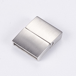 Stainless Steel Color 304 Stainless Steel Magnetic Clasps with Glue-in Ends, Frosted, Rectangle, Stainless Steel Color, 21x17.5x5mm, Hole: 2.8x15mm