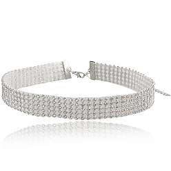 silver Sparkling Multi-layered Diamond Choker Necklace for Nightlife Glamour