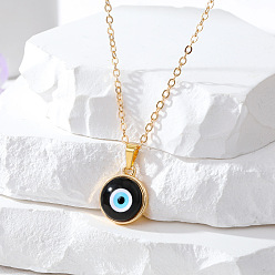 black Stylish Devil Eye Necklace with Cat's Eye Stone and Colorful Alloy Patches