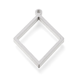 Stainless Steel Color 304 Stainless Steel Open Back Bezel Pendants, For DIY UV Resin, Epoxy Resin, Pressed Flower Jewelry, Rhombus, Matte Stainless Steel Color, 33x24.5x3mm, Hole: 2mm
