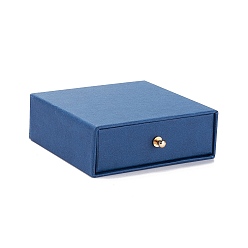 Marine Blue Square Paper Drawer Jewelry Set Box, with Brass Rivet, for Earring, Ring and Necklace Gifts Packaging, Marine Blue, 10x10x3~3.2cm