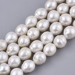 Seashell Color Natural Baroque Pearl Keshi Pearl Beads Strands, Cultured Freshwater Pearl, Round, Seashell Color, 8~9x7.5~8.5mm, Hole: 0.6mm, about 45~50pcs/Strand, 15.75 inch(40cm)