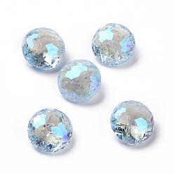 Light Sapphire Crackle Moonlight Style K9 Glass Rhinestone Cabochons, Pointed Back, Flat Round, Light Sapphire, 8x4.5mm