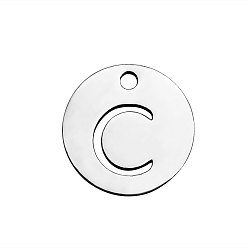 Letter C 201 Stainless Steel Charms, Flat Round with Letter, Stainless Steel Color, Letter.C, 12x1mm, Hole: 1.5mm