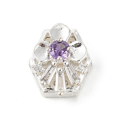 Средняя Орхидея Латунные микро проложить кубического циркония бусы, шестиугольник цветок, без свинца и без кадмия, долговечный, средне орхидеи, 14.5x12x7 мм, отверстие : 1.8 мм