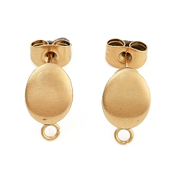 Настоящее золото 18K Ионное покрытие (ip) 304 детали серьги-гвоздики из нержавеющей стали, с петлей, форма яйца, реальный 18 k позолоченный, 12x7x2 мм, отверстие : 2 мм, штифты : 0.8 мм